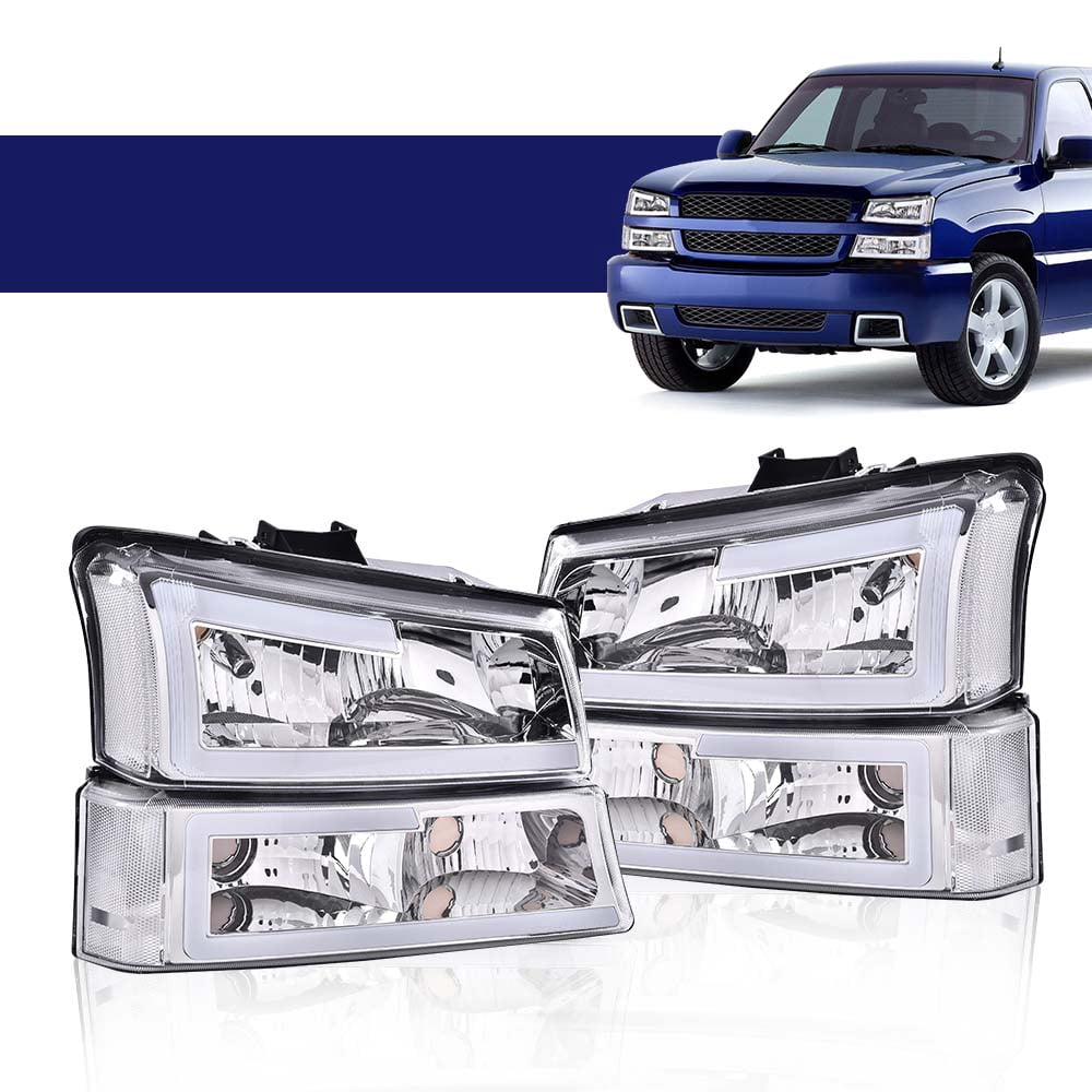 CROSSDESIGN Clear LED DRL Headlights Projector Headlamps Fit for 2003-2007 Chevy Silverado/Avalanche