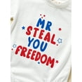 thumbnail image 6 of Baby 4th of July Outfit Boy Girl Short Sleeve Letter Print Crewneck Romper Ruffle Patriotic Day Bodysuit, 6 of 9