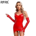 thumbnail image 2 of Vestido ajustado de charol brillante para mujer con pinzas para liga, tirantes ajustables y cremallera en la espalda, minivestido de lencería sexy para discoteca, 2 of 5