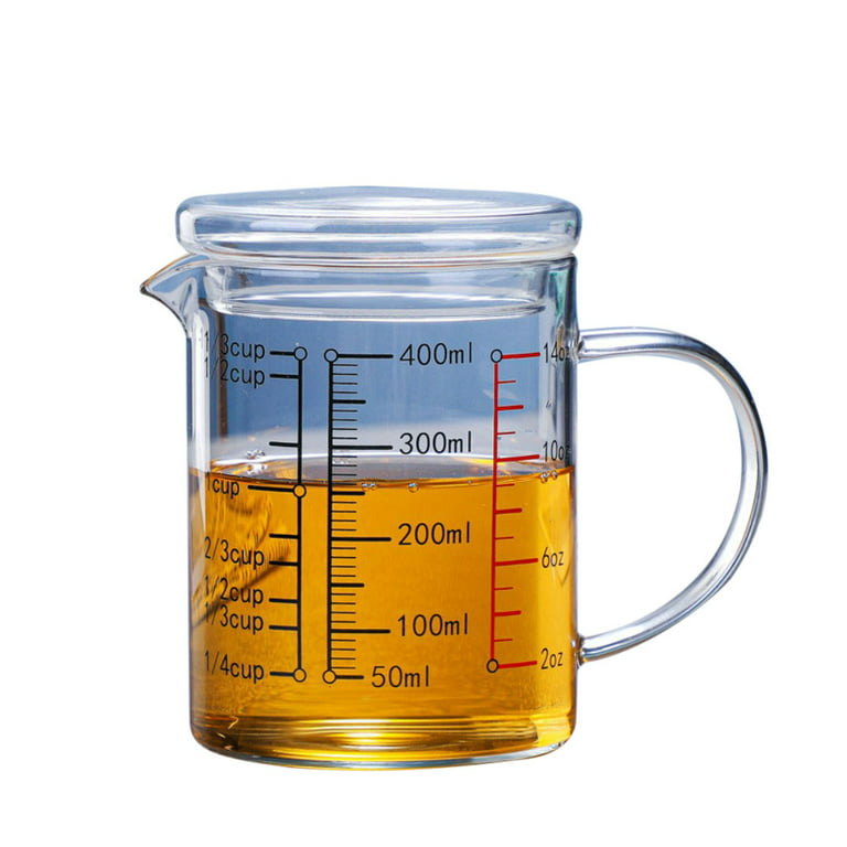  77L Glass Measuring Cup, Clear Liquid Measuring Cup with  V-Shaped Spout and Three Scales, High Borosilicate Glass Beaker with Handle  for Kitchen or Restaurant, 300 ML (0.3 Liter, 1 1/4 Cup)