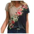 thumbnail image 3 of Hauts d'Été pour Femmes 2023 Mode Femme Décontractée Blouse à Col en V Imprimée T-Shirt à Manches Courtes Hauts d'Été, 3 of 5