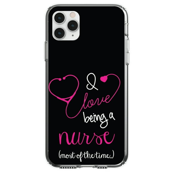 DistinctInk Clear Shockproof Hybrid Case for iPhone 12 Pro MAX (6.7" Screen) - TPU Bumper, Acrylic Back, Tempered Glass Screen Protector - I Love Being A Nurse Most of the Time - Support for Nurses