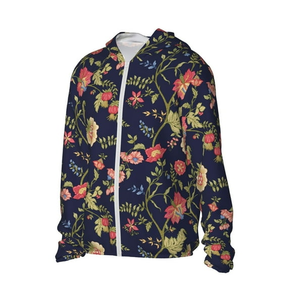 Uemuo Flower Pattern Women's Full Zip UPF 50  Sun Protection Hoodie Jacket Long Sleeve Sun Shirt Hiking Outdoor Performance with Pockets-