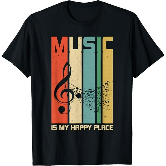 Music is My Happy Place Gift Musician Lover Artist Singer T-Shirt mens t shirt，black，women，funny，misfits，men，journey
