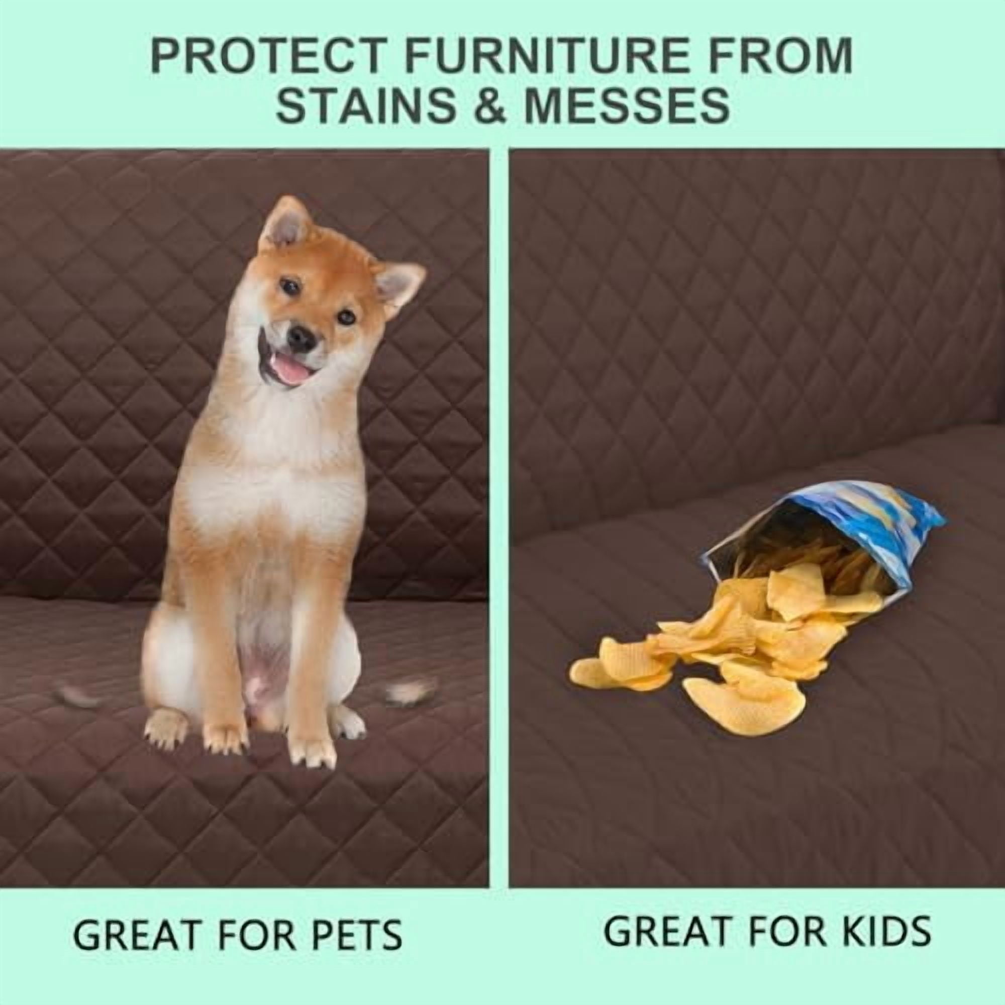 Reversible Couch Cover for 3 Cushion Sofa, Soft Furniture Protector with Elastic Straps, Pet Friendly, Machine Washable, Water Resistant Design, Chocolate/Beige