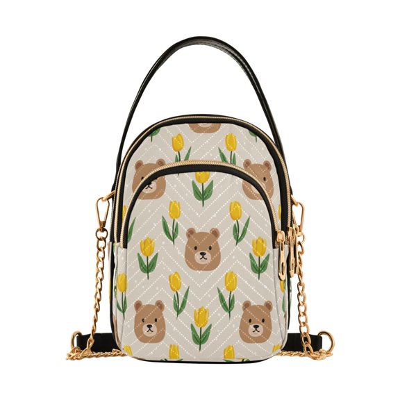 Women's Crossbody Handbag Shoulder Handbag 5.91x3.15x8.27 Inch Bank Card Bag Cash Bag Key Bag Bear Flower Pattern