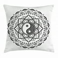 thumbnail image 1 of Black and White Throw Pillow Cushion Cover, Mandala Flower Petals Composition with Harmonious Nature Themed Motif, Decorative Square Accent Pillow Case, 24 X 24 Inches, Black White, by Ambesonne, 1 of 2