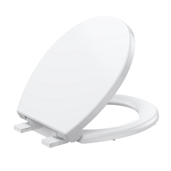 Round Toilet Seat with Quiet-Close Lid, Soft Slow Close Cover & Quick-Release – Easy Cleaning, Full Flat White, Quick-Attach Hardware & Grip-Tight Bumpers