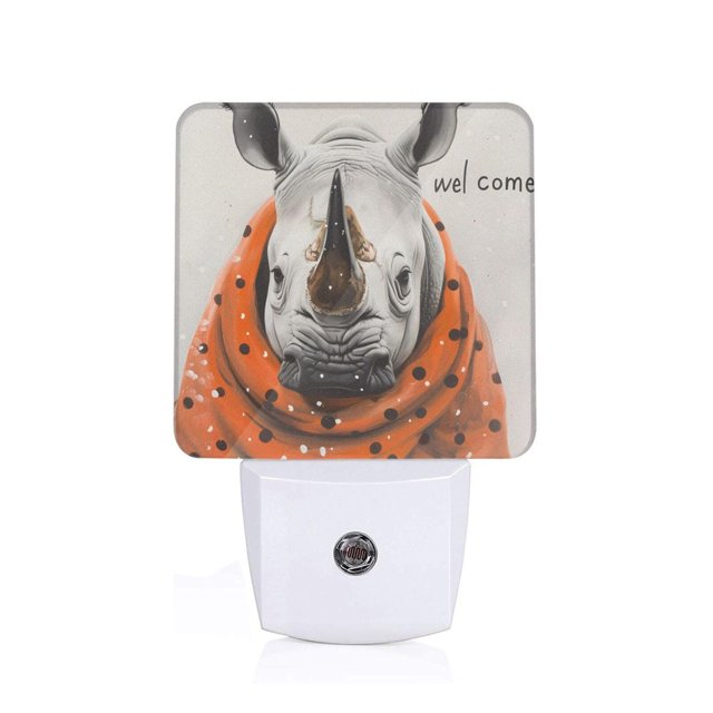 Fotbe Polka Dot Rhino Welcome Luz Nocturna LED, Luz de Noche con Sensor de Luz Natural de Anochecer a Amanecer, Se Enchufa a la Pared, Blanco Cálido 0.5W-EU