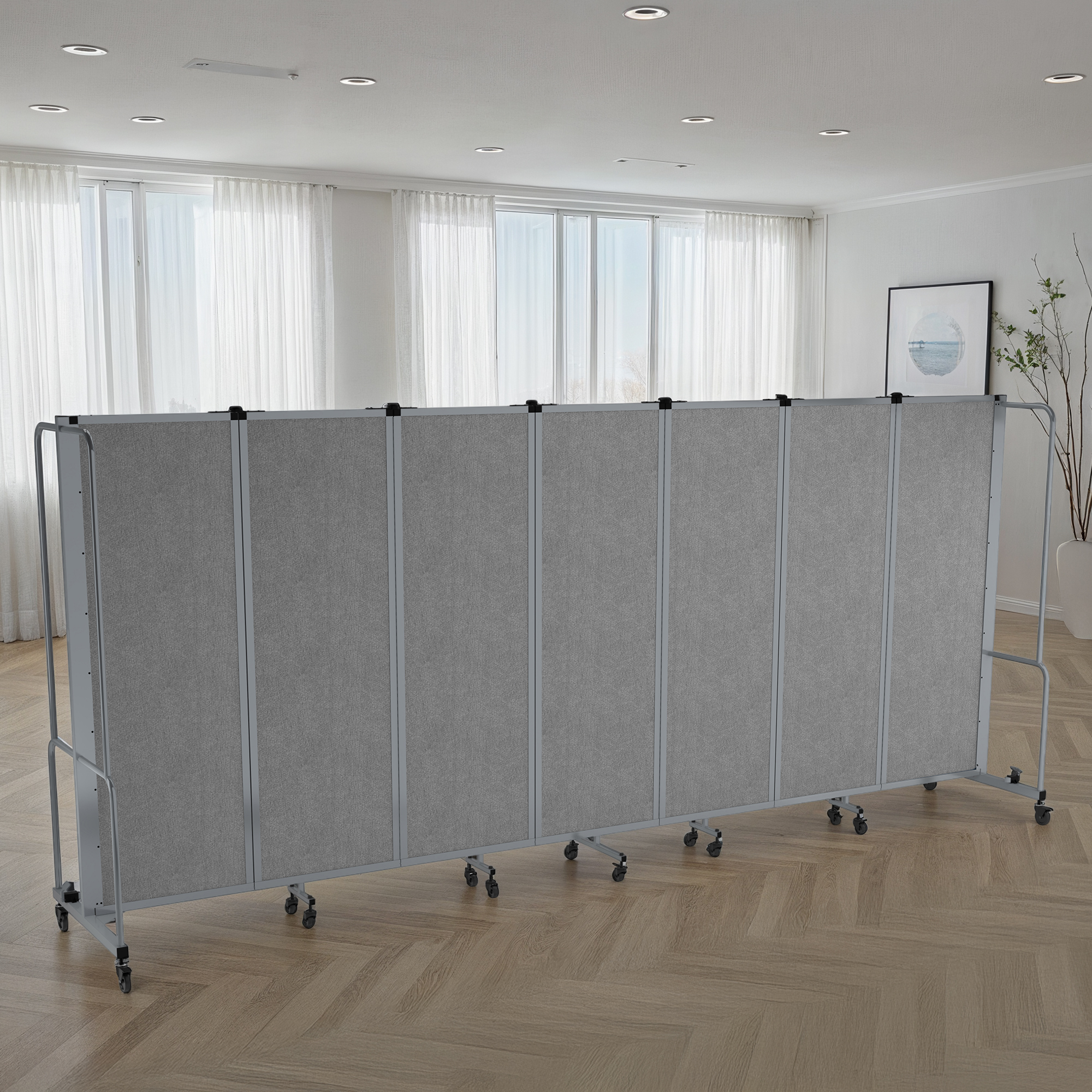 Hampden Furnishings Otis Collection Portable Room Divider, 7 Grey Panels, Grey Frame