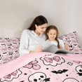 thumbnail image 4 of Manfei Kawaii Bow Ghost Skull Full Size Bedding Sets 7 Pieces, Halloween Cute Bat Cherry Full Size Bed in a Bag, Pink Black White,Pink Reversible, 4 of 7