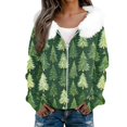 thumbnail image 6 of Women's Fashion Casual Sweater with Zipper Print, Plush Hooded Cardigan Jacket for Christmas Season and Cozy Wear,Green,M, 6 of 7