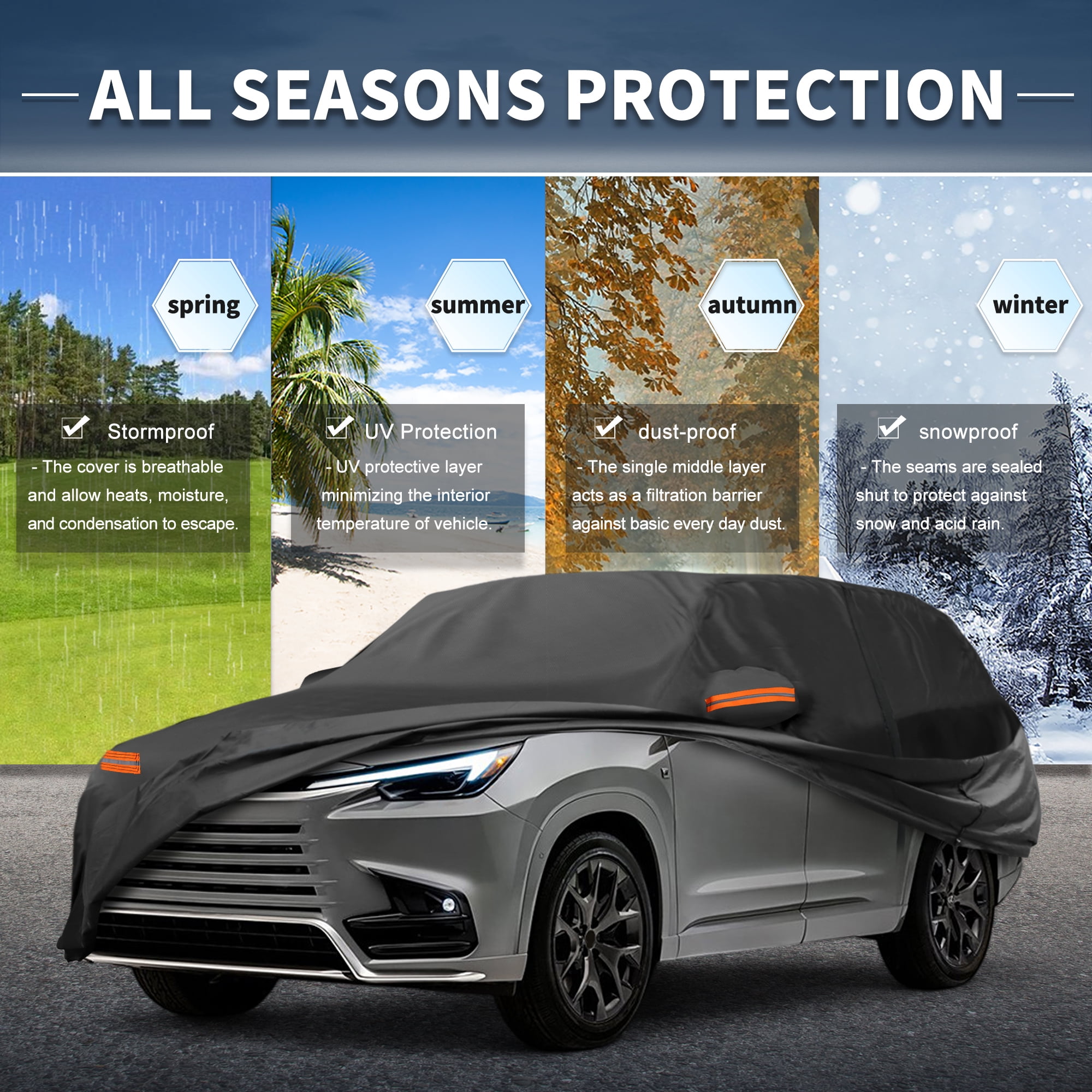 Unique Bargains Aluminum Full Car Cover Black for Lexus TX 206.69"x78.74"x59.06"