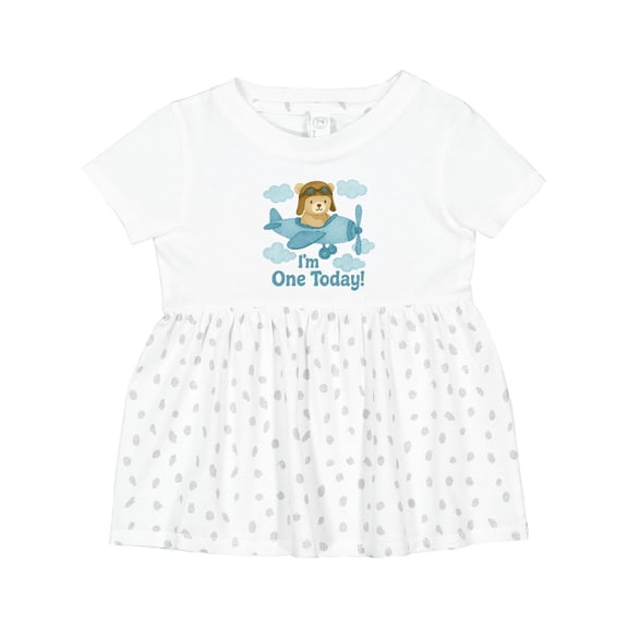 Inktastic 1st Birthday Airplane Teddy Bear I'm One Today Girls Baby Dress