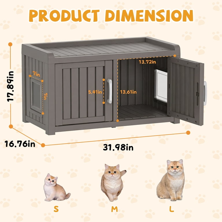 fazzn Outdoor Cat House and Storage Bench, Weatherproof Resin