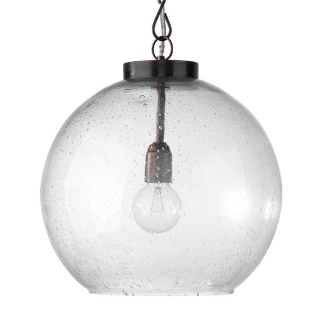 Benzara BM241149 Pendant with Round Seeded Glass Shade, Clear & Black