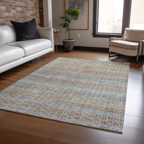 Addison Rugs Chantille Indoor/Outdoor Transitional Stripes Aqua Machine Washable Rectangle Rug, 10' x 14'