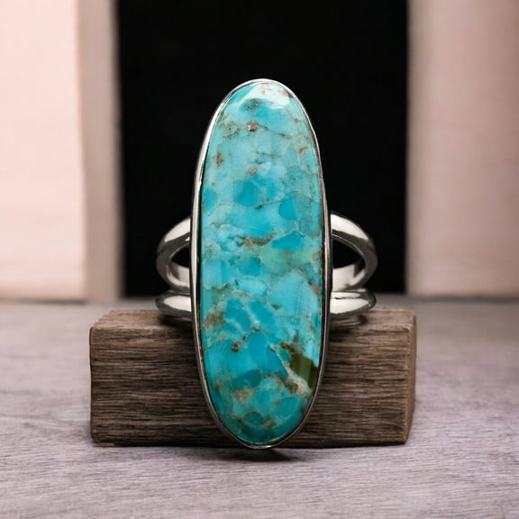 Blue Turquoise Ring Sterling 925 Silver Ring Statement Ring Daily Wear Ring Unique Gemstone Ring Antique Ring Ring for Anniversary ||Ali Baba Jewellery