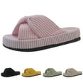 thumbnail image 5 of Slippers for Women Indoor and Outdoor Bow Crossbands Memory Foam House Bedroom Corduroy Slides Shoes, 5 of 7