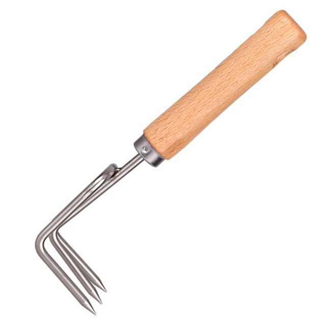 Coofit Garden Hand Cultivator Professional Wood Handle Cultivator Hand Rake Root Rake