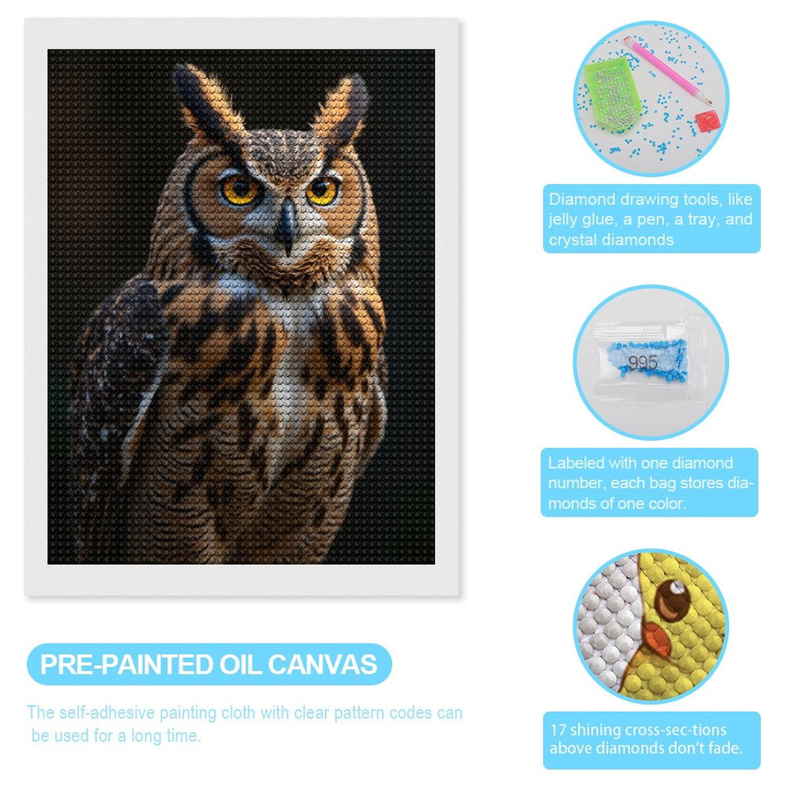 Diamond Art Kits for Adults, Wise Owl Majestic Portrait 5D Diamond Painting Kits for Adults Beginners, DIY Full Drill Diamond Painting, Gem Art and Crafts 12x16