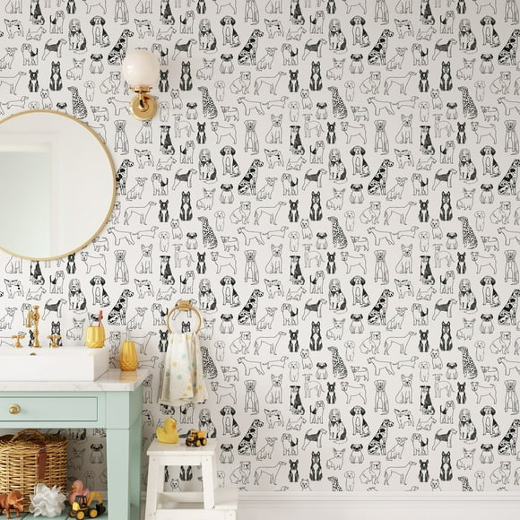 1pc Self-Adhesive Black and White Dog Pattern Wallpaper - Waterproof, Removable, Peel and Stick Decor for Living Room, Kitchen, Bedroom, Dormitory - Easy Fall Aesthetic Wall Decoration for Furniture R