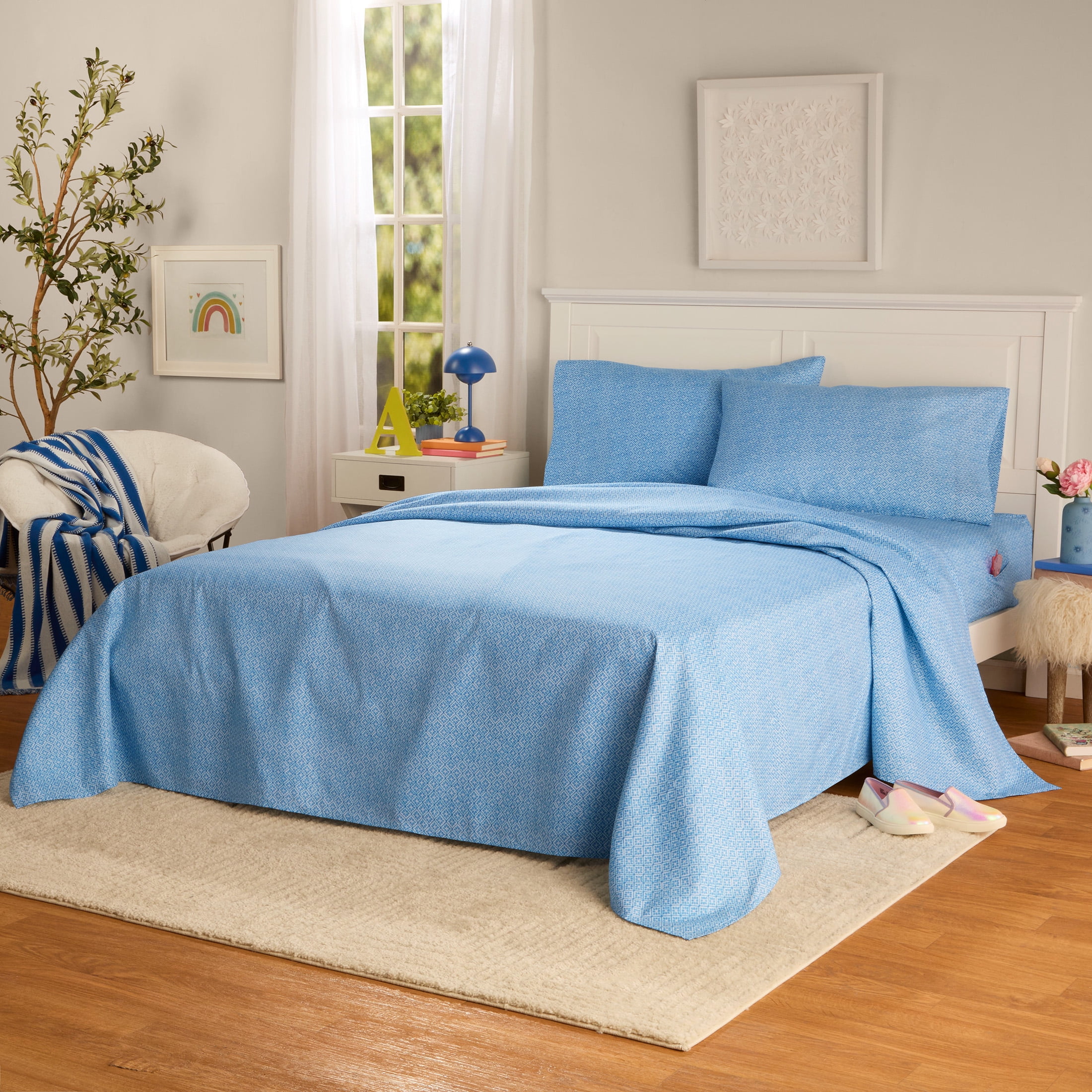 Mainstays by Becky G. & Alejandra Blue Geo Microfiber Bed Sheet
