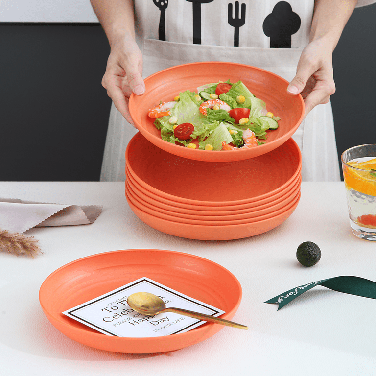ReaNea 9'' Orange Unbreakable Plastic Plates 8pcs, Lightweight