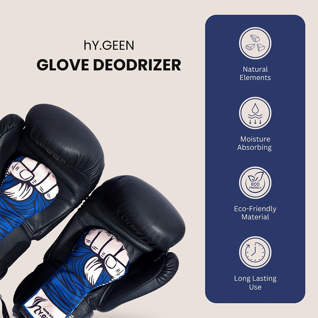 Hygeen Activated Charcoal Glove Odor Killer, Dual Pouch Deodorizer for Boxing, Gym & Work Gloves, Long-Lasting Freshness, Blue