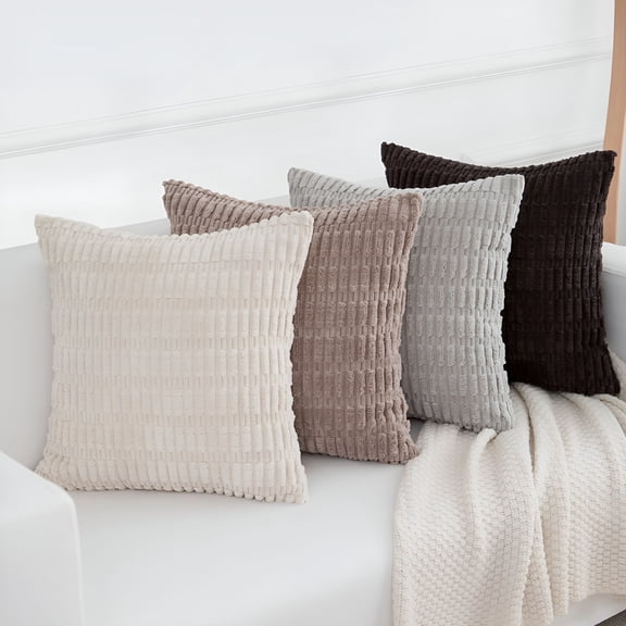 AUQ Throw Pillows 18x18 Set of 4,Grey Brown Pillow Covers Decorative Soft Corduroy Couch Pillow Covers Neutral Cushion Pillowcase Case for Living Room Bed Sofa Car Home Decoration