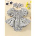 thumbnail image 2 of Bagilaanoe Newborn Baby Girl Rompers Dress Flower Print Puff Sleeve Off-shoulder A-line Bodysuit Dress + Headband 3M 6M 12M 18M 24M Infant Summer One Piece Jumpsuit, 2 of 9