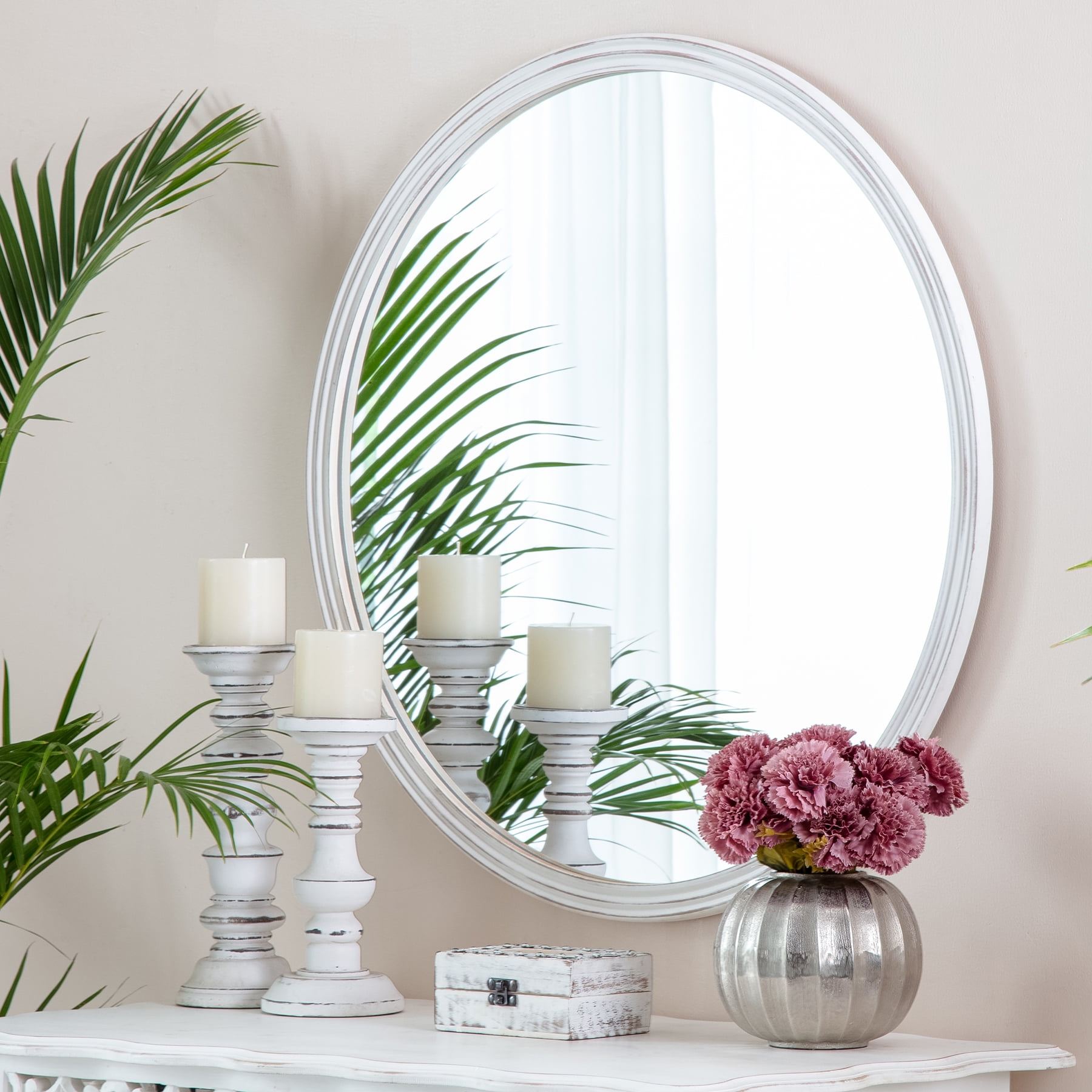 Fetco White 30-in. Round Carved Frame Mirror