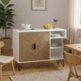 thumbnail image 1 of Homy Casa Buffet Moderne Blanc et Bois avec Tablettes Ajustables et Tiroir, Table de Rangement 35,5 Po, 1 of 12