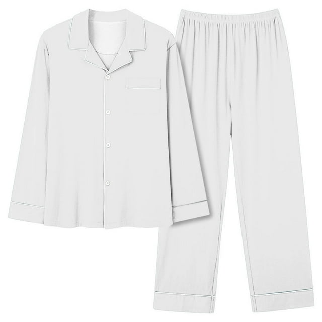 HNMKIU Pyjamas Femme Décontracté Col en V Poche Couleur Unie Long Pyjama Ensemble Pantalon