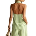thumbnail image 4 of 2 Piece Sets for Women,Two Piece Set for Women Dressy Sleeveless V Neck Halter Tops Wide Leg Striped Pants Matching Business Casual Outfits, 4 of 6