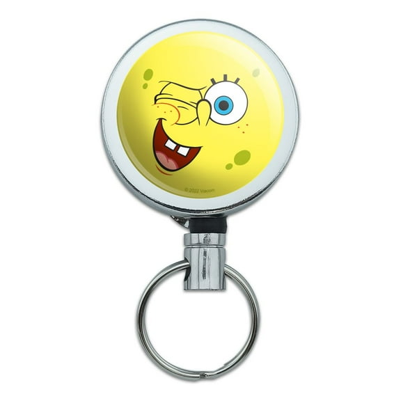 SpongeBob Winking Face Heavy Duty Metal Retractable Reel ID Badge Key Card Tag Holder with Belt Clip