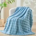 thumbnail image 6 of King Blanket for Couch Blue Super Soft Flannel Fleece 3D Bubble Lightweight Bed Blanket All Season Use (Blue, King(90"x110")), 6 of 9