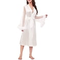 thumbnail image 2 of Qiylii Women Nightwear Bathrobe Solid Mesh Sheer Flared Long Sleeve Robe Pajama with Feather Cuffs Nightgown Sleepwear, 2 of 4