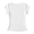 thumbnail image 5 of XAOFW Stretchy Fit Short Sleeve Knit T Shirt For Women Soft Knit Crew Neck Tee Home Lounging Stylish Top, 5 of 5