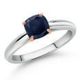 thumbnail image 2 of Gem Stone King 0.70 Ct Cushion Blue Sapphire 925 Sterling Silver Engagement Ring with 10K Rose Gold Prongs, 2 of 4