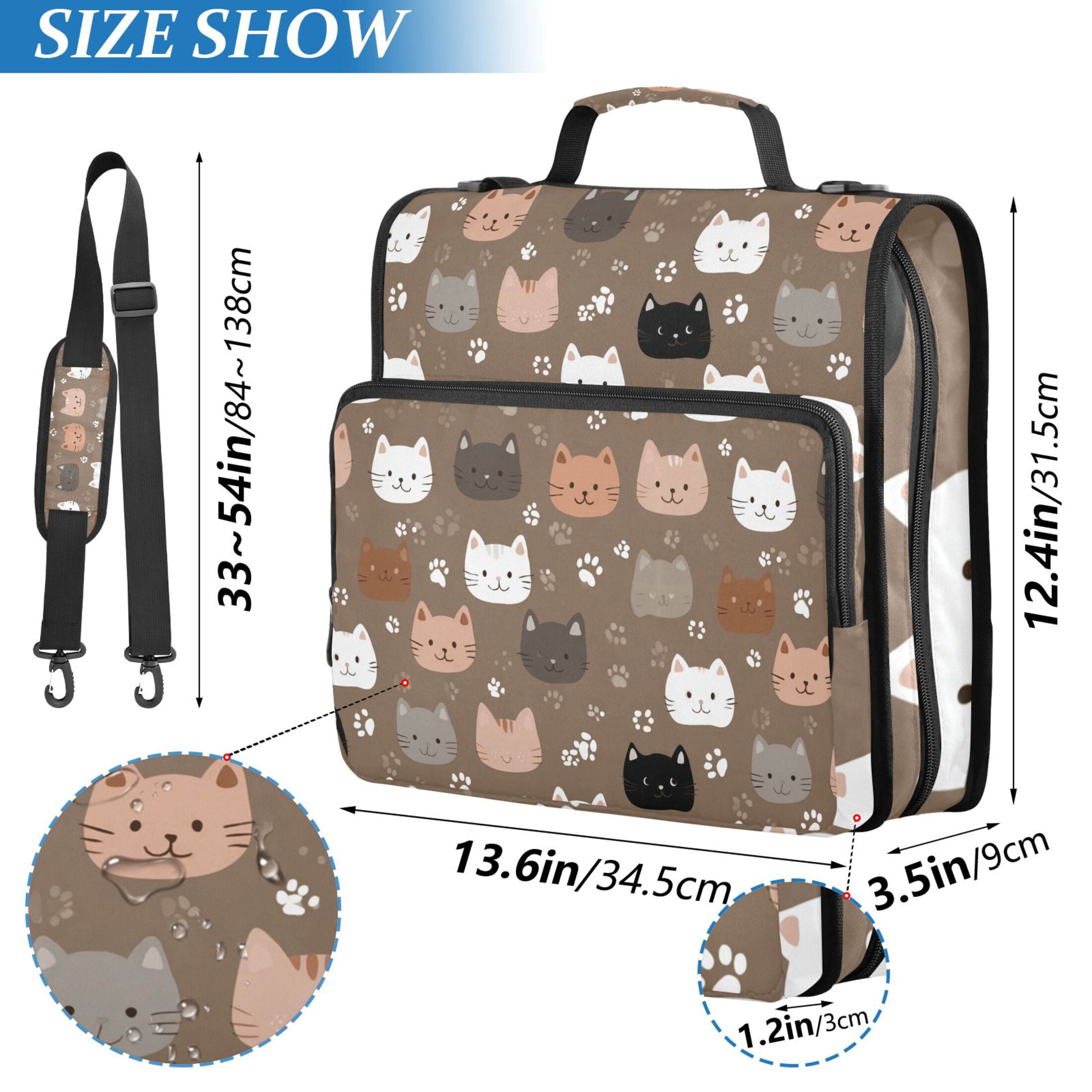 Zipper Binder Naughty Cat 1.5 Inch Binder Folder Bag with Shoulder Strap and Handle