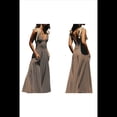 thumbnail image 3 of Vestido Informal de Verano para Mujer, con Escote en V Fruncido, A Rayas, Sin Mangas, y Holgado, con Bolsillos. Gris Oscuro S, 3 of 7