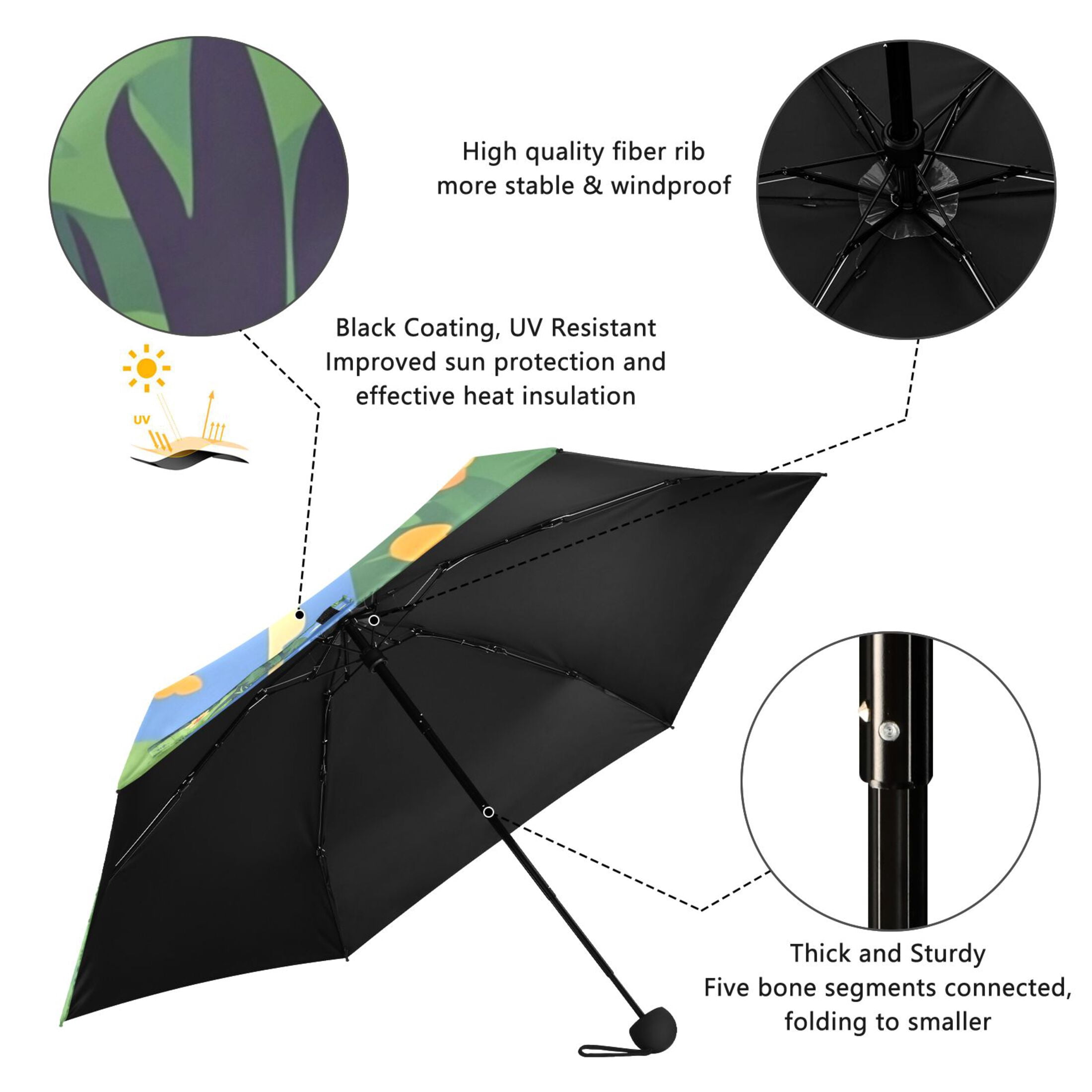 Vibrant Garden Scene Umbrellas for Sun Auto Open Close UV50+ Waterproof 5-Fold Compact Fiberglass Frame