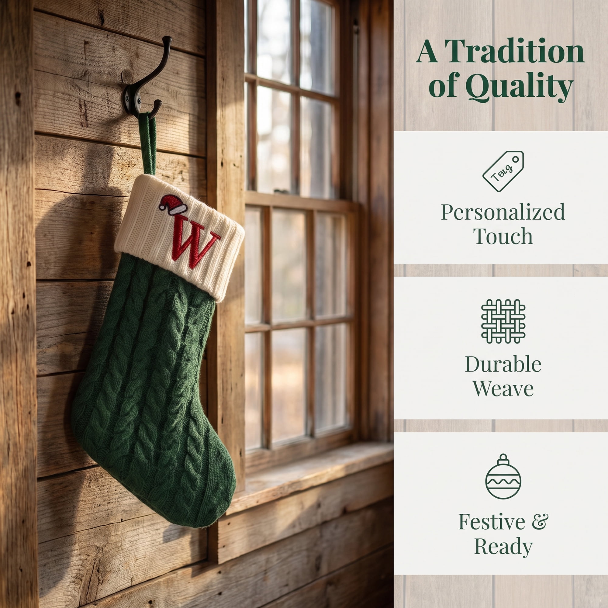 Unique Bargains Christmas Luxury Grand Hearth Accent Stocking Green Letter W 8"