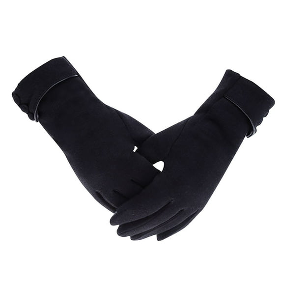 WREESH Women's Fashionable Solid Color Fleece Thickened Gloves Fall and Winter Cold and Warm Screen Gloves Black