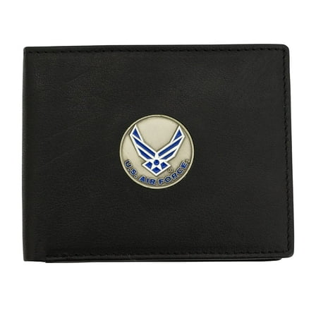 Officially Licensed "US Air Force" Medallion Genuine Leather Classic Handmade Wallet - Bifold Black