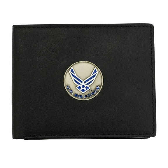 Officially Licensed "US Air Force" Medallion Genuine Leather Classic Handmade Wallet - Bifold Black