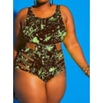 thumbnail image 2 of Ruched Plus Size Swimwear for Women Curvy Sizing One Piece Swimsuit with Tummy Control,Waist Cutout Round Neck High Waisted Bathing Suits Sexy Lace up Monokini Swimwear XL-4XL, 2 of 7