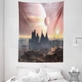 thumbnail image 1 of Fantasy Tapestry, Twin Moons Over Planet Europa Apocalypse Armageddon Deserted Landscape, Wall Hanging for Bedroom Living Room Dorm Decor, 60W X 80L Inches, Blush Yellow Dark Brown, by Ambesonne, 1 of 2