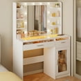 thumbnail image 4 of TOMNK White Vanity Desk with Mirror & Lights, Power Outlet, 3 Colors, 2 RGB Drawers, 6 Shelves, 4 of 12